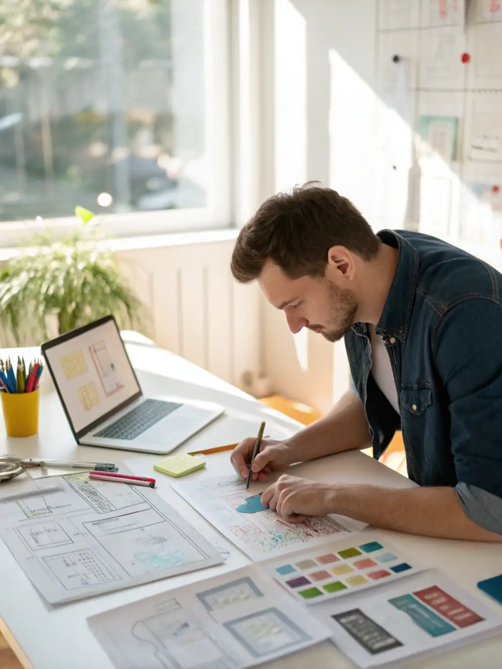 A web designer creating an attractive and functional website layout, demonstrating the creative and user-centric approach of Arte Creativo.